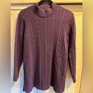 LANDS END Purple 100% Cotton Cable-knit Sweater Womens Large